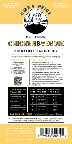 Oma's Pride Dog Raw Signature Chicken & Veggie Mix (2 Lb)