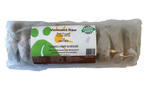 Vermont Pet Food & Supply Raw Turkey, Fruit & Veggie Patties Dog Food (5 LB)